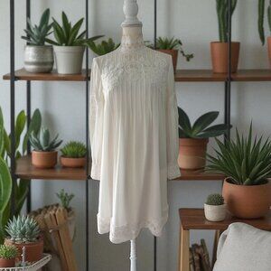 TED BAKER White High Neck Long Sleeve Dress Size 3 / Large